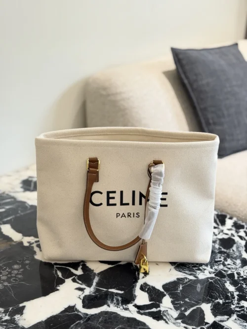 Celine Cabas White Leather Tote Bag