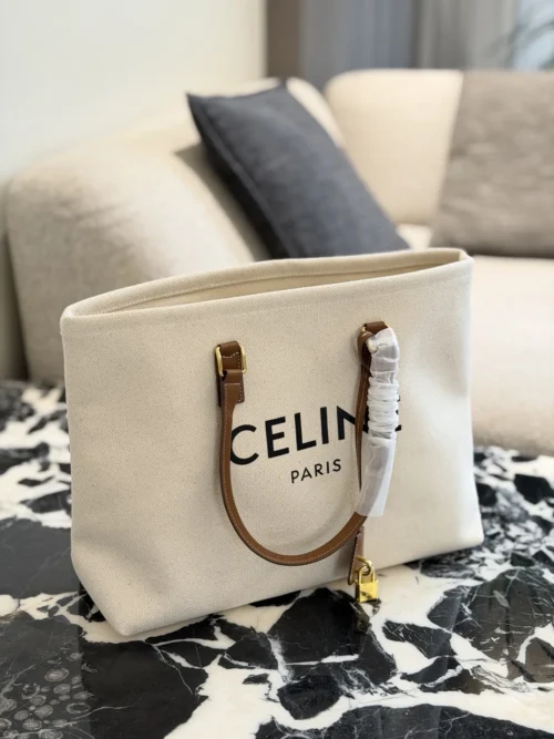 Celine Cabas White Leather Tote Bag