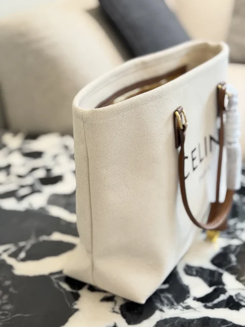 Celine Cabas White Leather Tote Bag