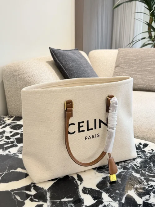 Celine Cabas White Leather Tote Bag