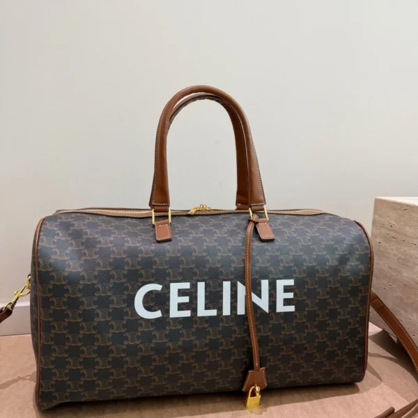 CELINE0084-01 Celine Triomphe Medium Monogram Leather Travel Bag