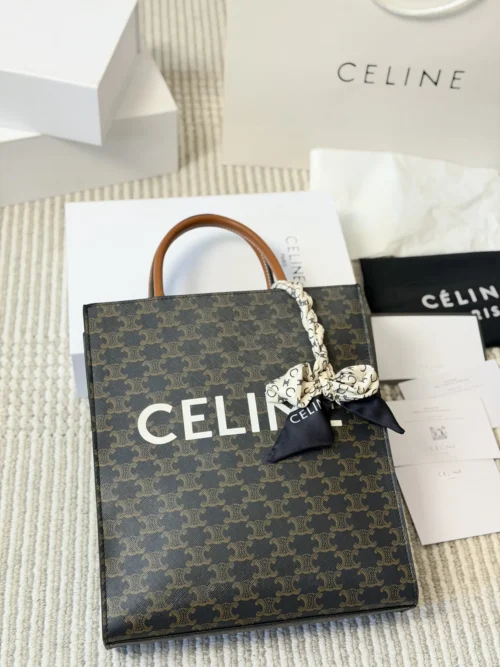 Celine Triomphe Small Brown Monogram Leather Bag