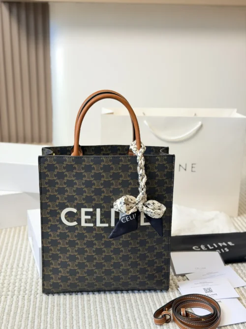 Celine Triomphe Small Brown Monogram Leather Bag