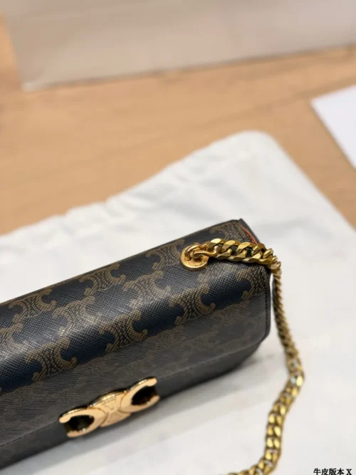 Celine Triomphe Gold Monogram Leather Hobo Bag