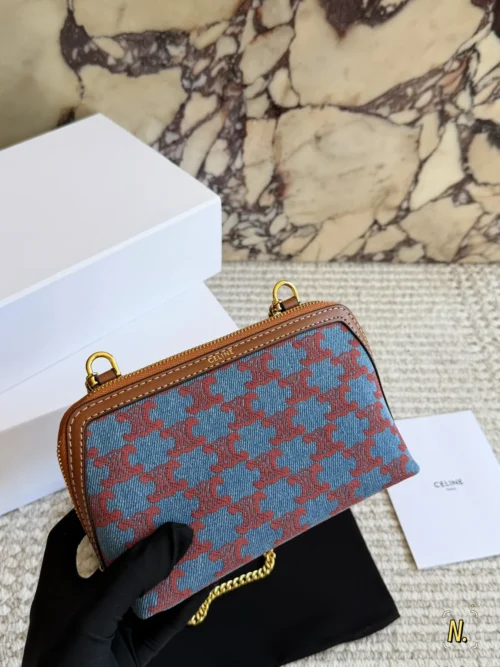 Celine Triomphe Monogram Denim Clutch Bag