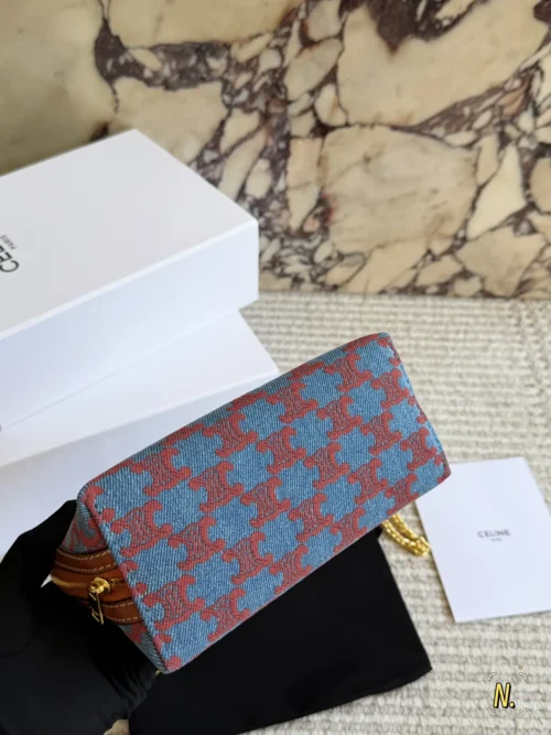 Celine Triomphe Monogram Denim Clutch Bag