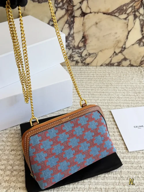 Celine Triomphe Monogram Denim Clutch Bag
