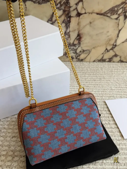 Celine Triomphe Monogram Denim Clutch Bag