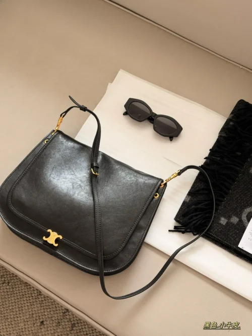 Celine Triomphe Black Calfskin Messenger Bag Style 0197