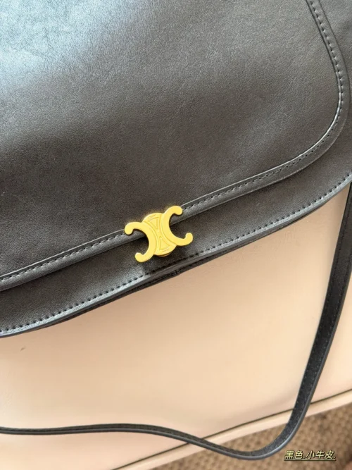 Celine Triomphe Black Calfskin Messenger Bag Style 0197