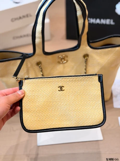 Chanel Deauville Black Chain Leather Wallet