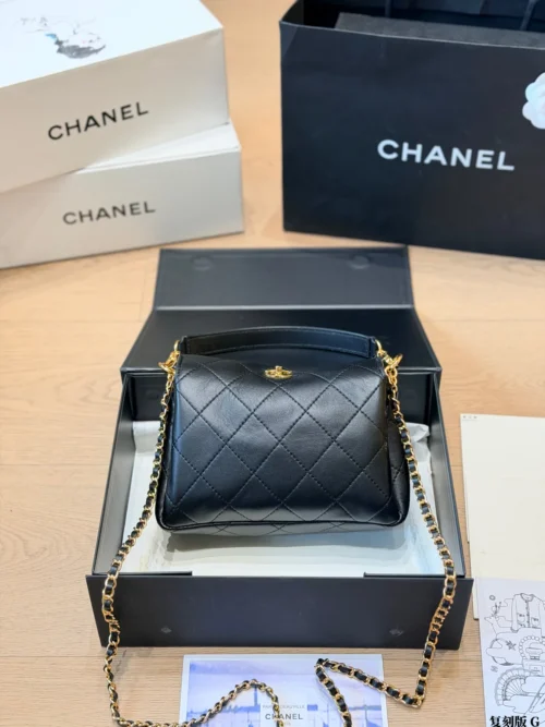 Chanel Classic Flap Black Quilted Lambskin Top Handle Bag