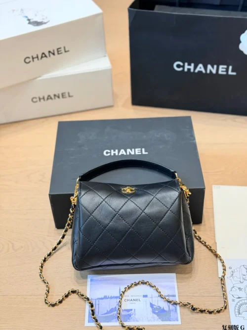 Chanel Classic Flap Black Quilted Lambskin Top Handle Bag