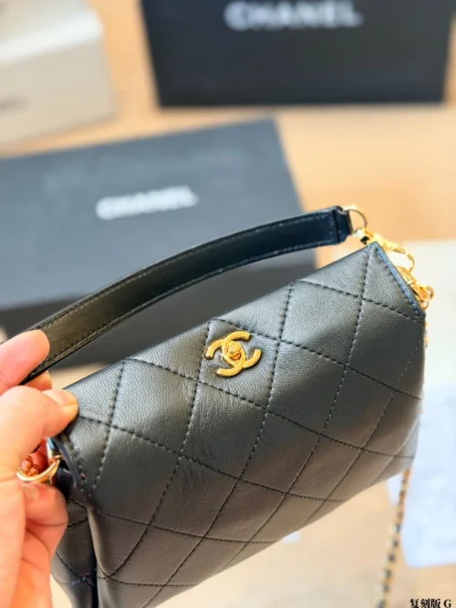 Chanel Classic Flap Black Quilted Lambskin Top Handle Bag