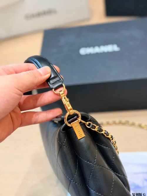 Chanel Classic Flap Black Quilted Lambskin Top Handle Bag
