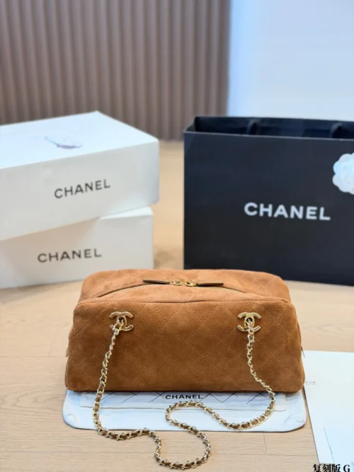 Chanel Classic Flap Gold Quilted Suede Bag