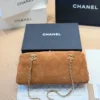 Chanel Classic Flap Gold Quilted Suede Bag