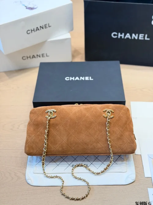 Chanel Classic Flap Gold Quilted Suede Bag
