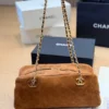 Chanel Classic Flap Gold Quilted Suede Bag