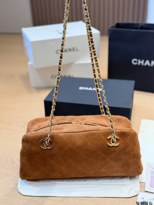 Chanel Classic Flap Gold Quilted Suede Bag
