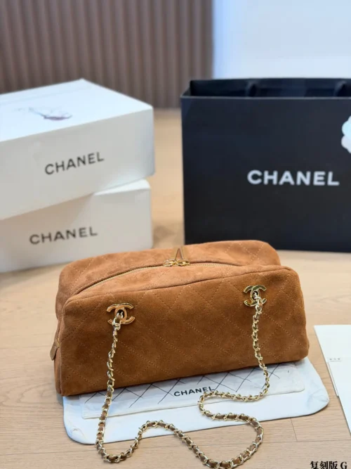 Chanel Classic Flap Gold Quilted Suede Bag
