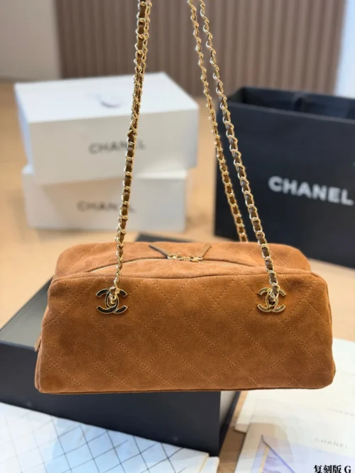 Chanel Classic Flap Gold Quilted Suede Bag
