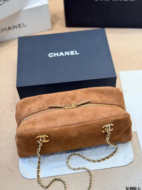 Chanel Classic Flap Gold Quilted Suede Bag