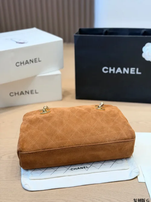 Chanel Classic Flap Gold Quilted Suede Bag