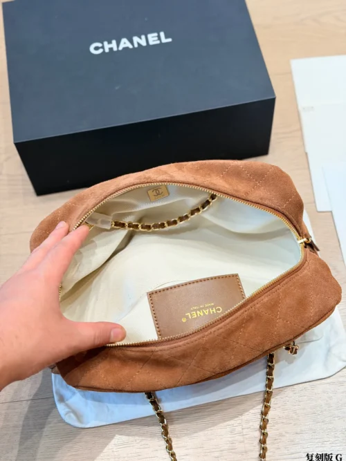 Chanel Classic Flap Gold Quilted Suede Bag