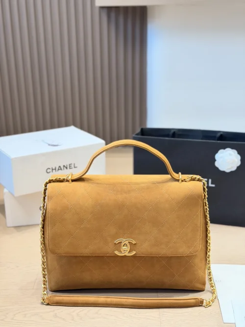 Chanel Classic Flap Gold Quilted Suede Crossbody Bag