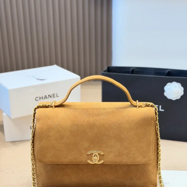 Chanel Classic Flap Gold Quilted Suede Crossbody Bag