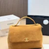 Chanel Classic Flap Gold Quilted Suede Crossbody Bag