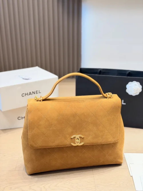 Chanel Classic Flap Gold Quilted Suede Crossbody Bag