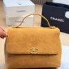 Chanel Classic Flap Gold Quilted Suede Crossbody Bag