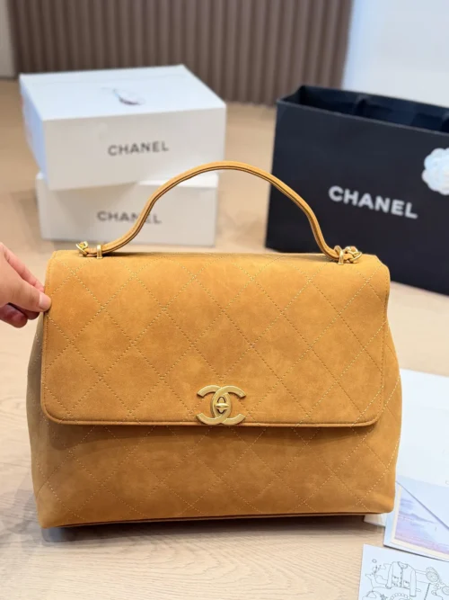 Chanel Classic Flap Gold Quilted Suede Crossbody Bag