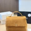 Chanel Classic Flap Gold Quilted Suede Crossbody Bag