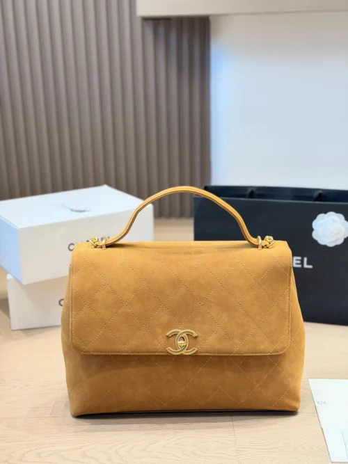 Chanel Classic Flap Gold Quilted Suede Crossbody Bag