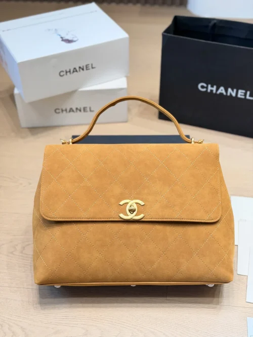 Chanel Classic Flap Gold Quilted Suede Crossbody Bag