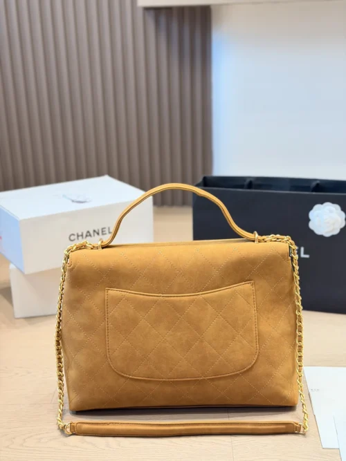 Chanel Classic Flap Gold Quilted Suede Crossbody Bag