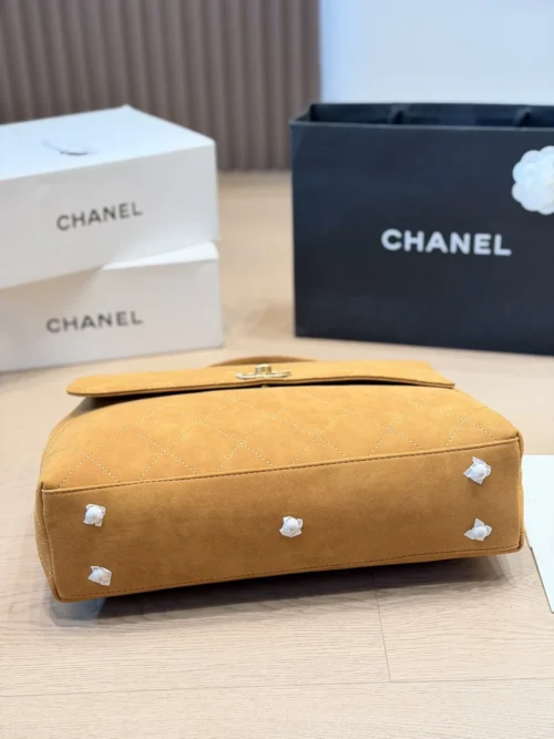 Chanel Classic Flap Gold Quilted Suede Crossbody Bag