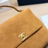 Chanel Classic Flap Gold Quilted Suede Crossbody Bag