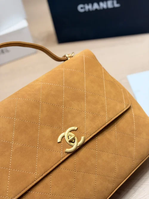 Chanel Classic Flap Gold Quilted Suede Crossbody Bag