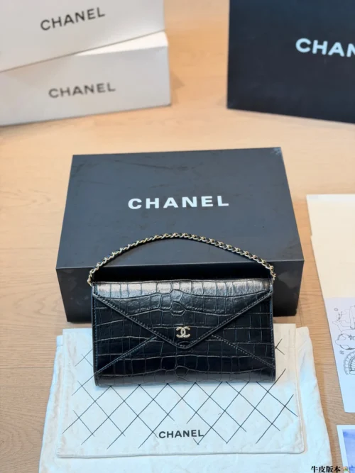 Chanel Black Chain Leather Clutch Bag