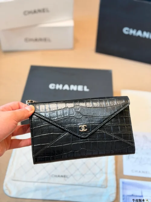 Chanel Black Chain Leather Clutch Bag