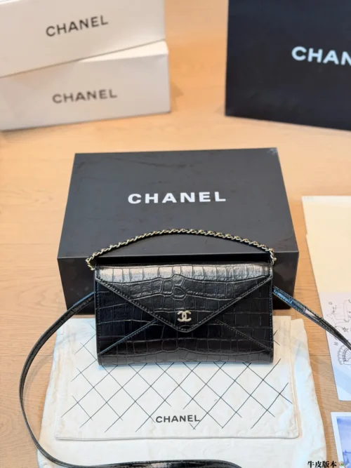 Chanel Black Chain Leather Clutch Bag
