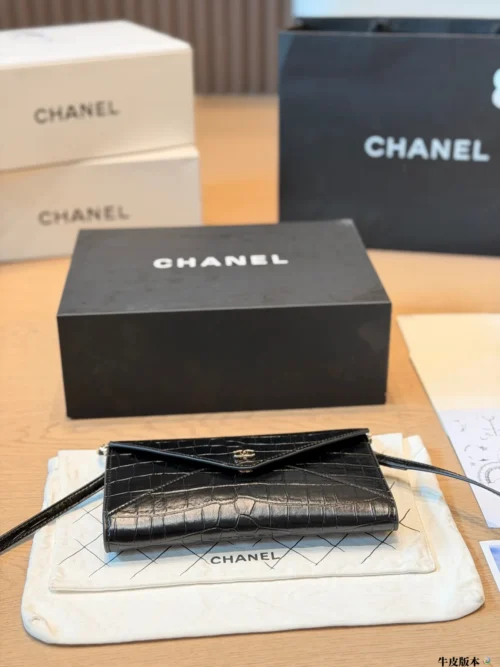 Chanel Black Chain Leather Clutch Bag