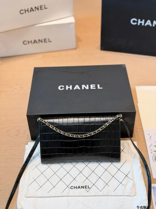 Chanel Black Chain Leather Clutch Bag