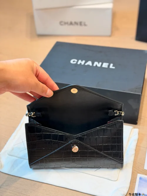 Chanel Black Chain Leather Clutch Bag
