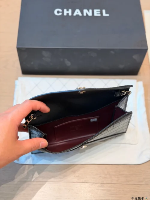 Chanel Black Chain Leather Clutch Bag