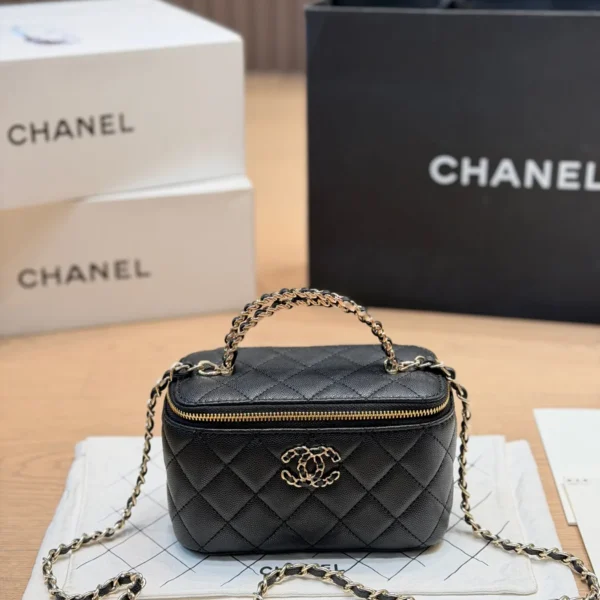 Chanel Vanity Black Quilted Leather Vanity Bag